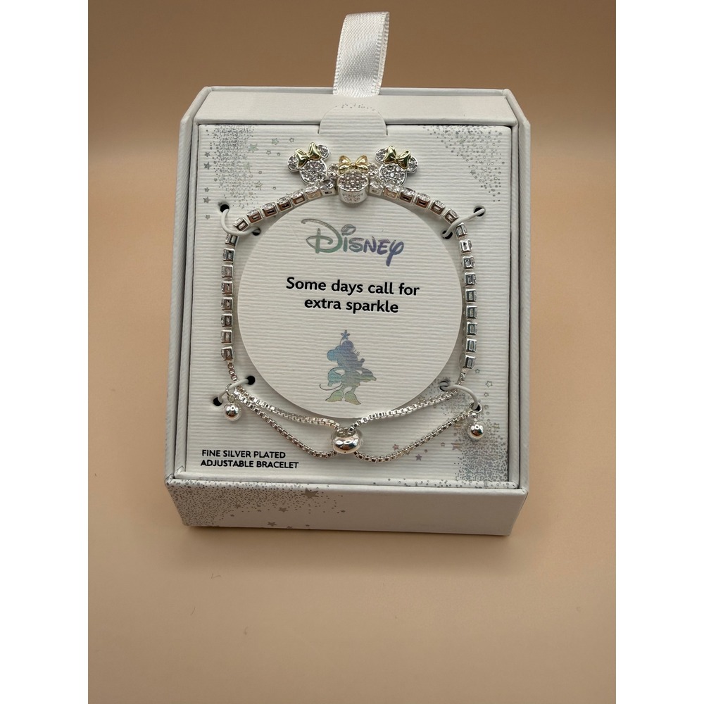 Disney‎ Minnie Mouse Fine Silver Plated Cubic Zirconia Adjustable Bolo Bracelet